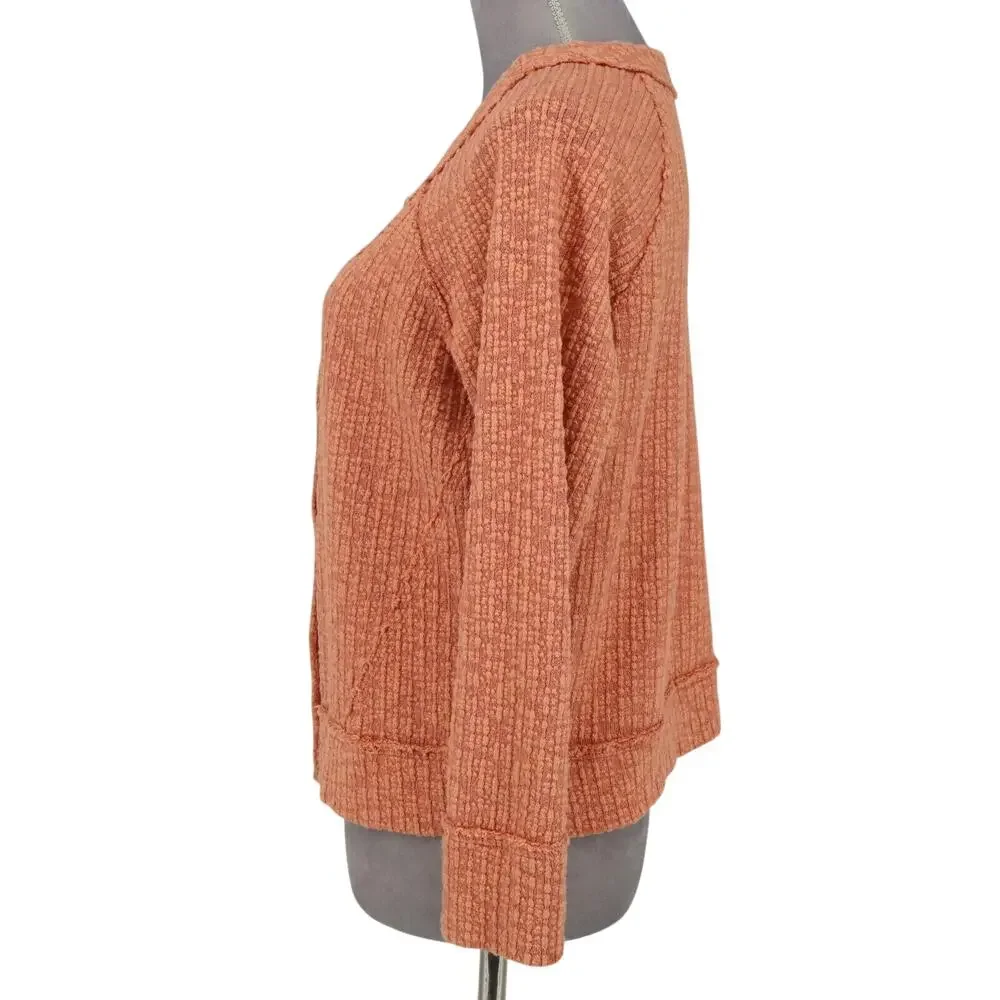 Two by Vince Camuto Sweater Womens Small Orange Cardigan Stretch Cotton V Neck